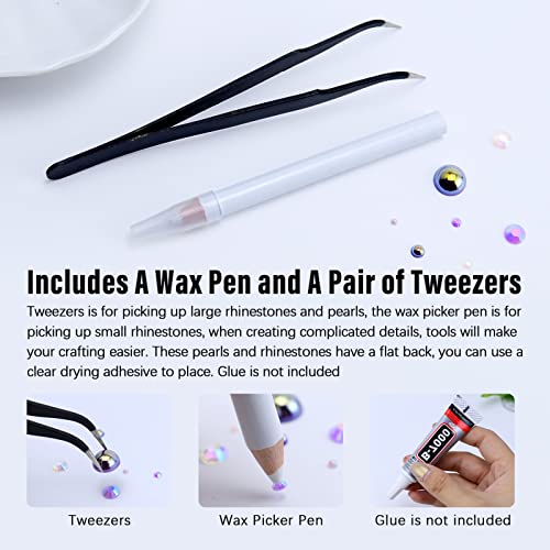 Briskbloom 60g Mix Flatback Pearls and Rhinestones for Crafts, 3620PCS Pearl Rhinestones for Nails Face Art Tumblers, Half Pearls, with Tweezers Wax Pen, Brown White - Image 4
