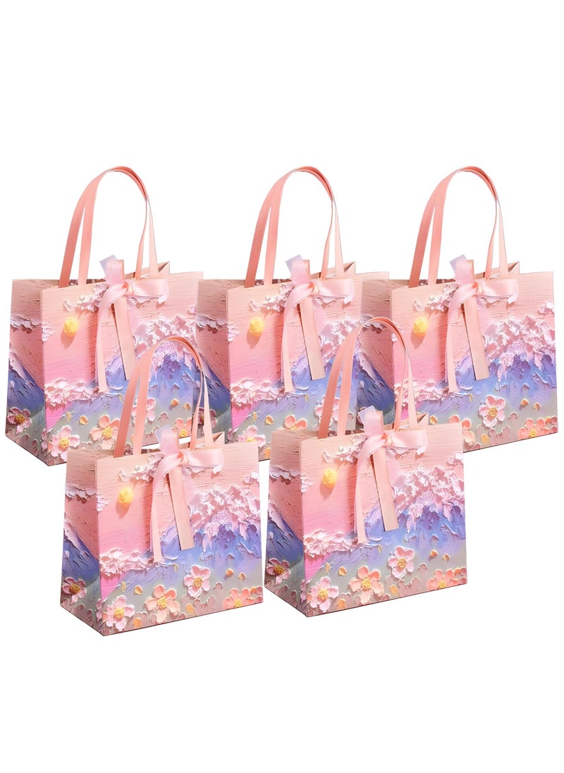 Generic 5Pcs Color Gift Bag with Handle, Oil Painting Gift Paper Bags Medium Size Small Gift Bags Birthday Craft Paper Gift Bags for Presents,Birthdays, Mother's Day,Weddings, Party（25X12X22CM）  - Image 1