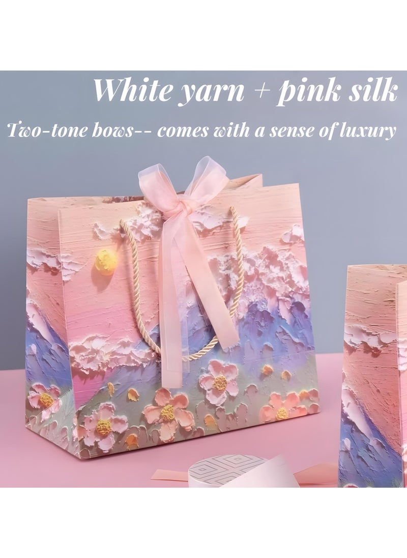 Generic 5Pcs Color Gift Bag with Handle, Oil Painting Gift Paper Bags Medium Size Small Gift Bags Birthday Craft Paper Gift Bags for Presents,Birthdays, Mother's Day,Weddings, Party（25X12X22CM）  - Image 3