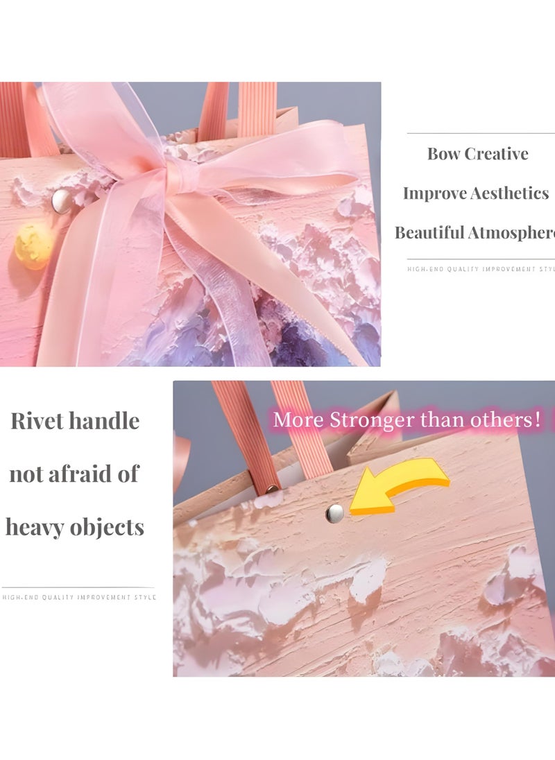 Generic 5Pcs Color Gift Bag with Handle, Oil Painting Gift Paper Bags Medium Size Small Gift Bags Birthday Craft Paper Gift Bags for Presents,Birthdays, Mother's Day,Weddings, Party（25X12X22CM）  - Image 4