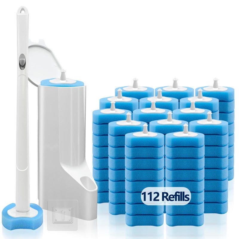 HOMEBETTER Disposable Toilet Brush with 112 Refills, Toilet Scrubbing System-Toilet Bowl Wand, Storage Caddy&Toilet Brush Refills for Effective Deep Scrub Toilet, Wall-Mount Toilet Brush, 1 Pack. - Image 1