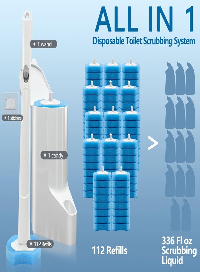 HOMEBETTER Disposable Toilet Brush with 112 Refills, Toilet Scrubbing System-Toilet Bowl Wand, Storage Caddy&Toilet Brush Refills for Effective Deep Scrub Toilet, Wall-Mount Toilet Brush, 1 Pack. - Image 2