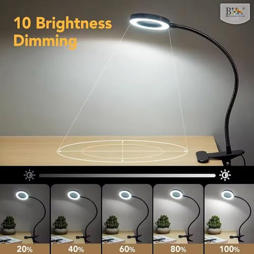 BROLAVIYA Overhead 5X Magnifying Glass with 12cm Led Light, 3 Color Modes Dimmable, Flexible Hose Metal Arm, Magnifier Desk Lamp for Crafts, Makeup, Reading, Photography – Black - Image 5
