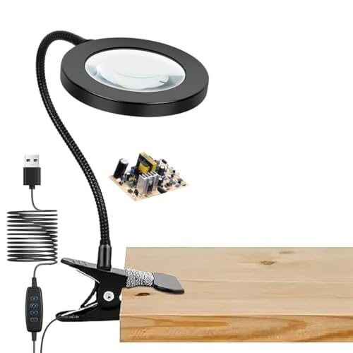 BROLAVIYA Overhead 5X Magnifying Glass with 12cm Led Light, 3 Color Modes Dimmable, Flexible Hose Metal Arm, Magnifier Desk Lamp for Crafts, Makeup, Reading, Photography – Black - Image 1