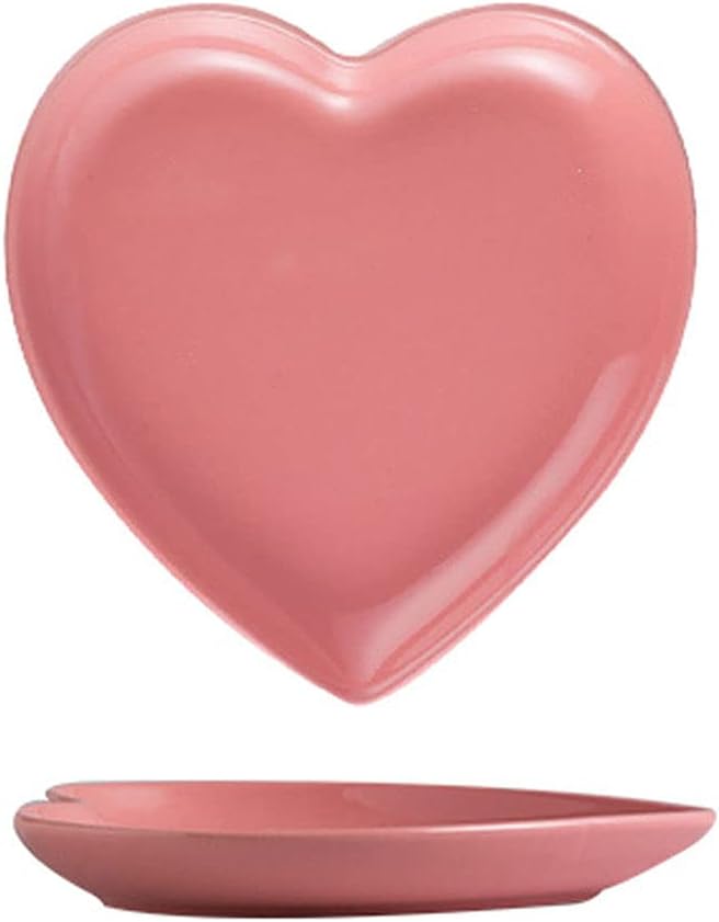 FUYU 2pcs Colorful Heart Shaped Ceramic Dinner Plate for Salad Dessert and Steak - Image 1