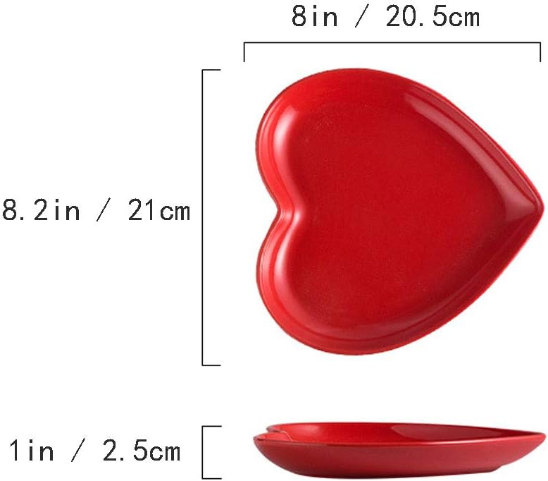 FUYU 2pcs Colorful Heart Shaped Ceramic Dinner Plate for Salad Dessert and Steak - Image 2