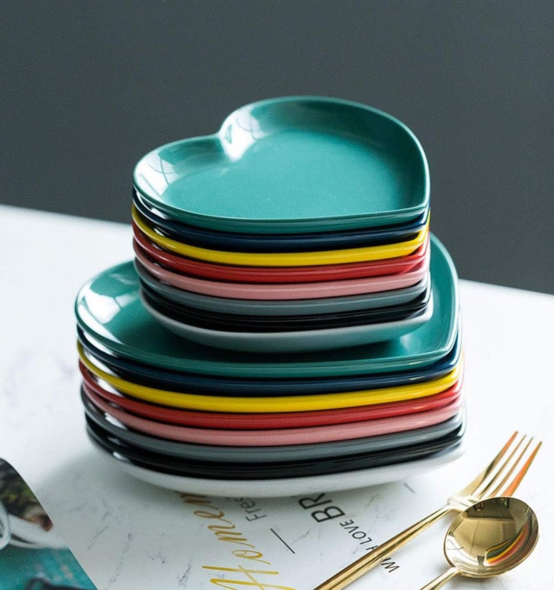 FUYU 2pcs Colorful Heart Shaped Ceramic Dinner Plate for Salad Dessert and Steak - Image 4