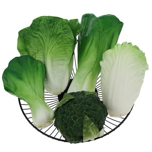 Woration Green Artificial Vegetables Set Lifelike Lettuce Broccoli Cabbage PU Food Model Decoration for Home Kitchen Shop Cabinet Supermarket Garden DIY Garland 5pcs - Image 1