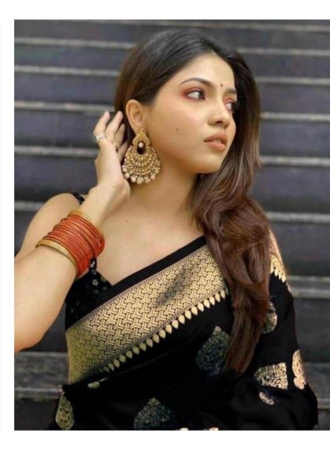 Yashika Women's Cotton Silk Trendy Banarasi Kanjivaram Saree With Blouse Material - Image 4