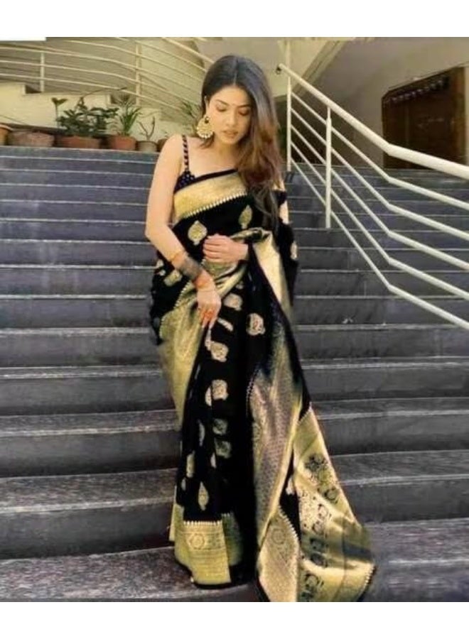 Yashika Women's Cotton Silk Trendy Banarasi Kanjivaram Saree With Blouse Material - Image 3