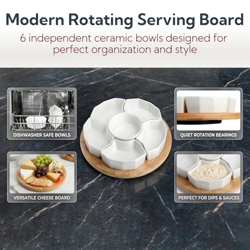 SOUJOY 11'' Lazy Susan Serving Tray, Porcelain 360° Rotatable Serving Tray and Platters, Removable Divided Serving Dishes, Party Relish Bowl for Chip, Dip, Veggies, Candy and Snack, Cheese, 7 Pieces - Image 5