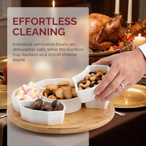 SOUJOY 11'' Lazy Susan Serving Tray, Porcelain 360° Rotatable Serving Tray and Platters, Removable Divided Serving Dishes, Party Relish Bowl for Chip, Dip, Veggies, Candy and Snack, Cheese, 7 Pieces - Image 3