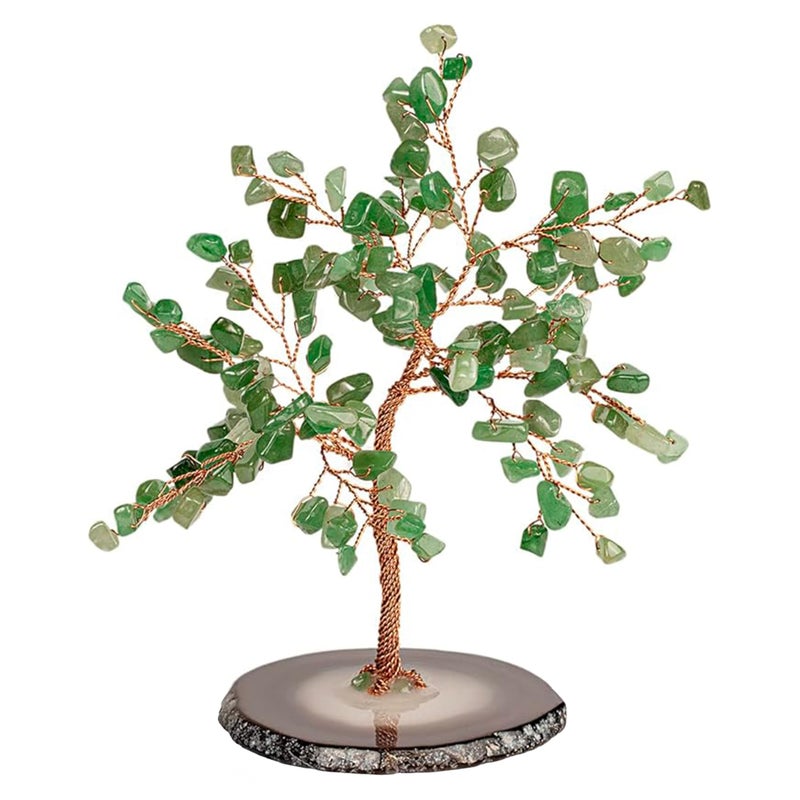 KARMA AND LUCK Luck  Success Real Jade Crystal Feng Shui Tree of Life Home Decor Wrapped in Copper Wire on Agate Base Homemade in Bali Small 6