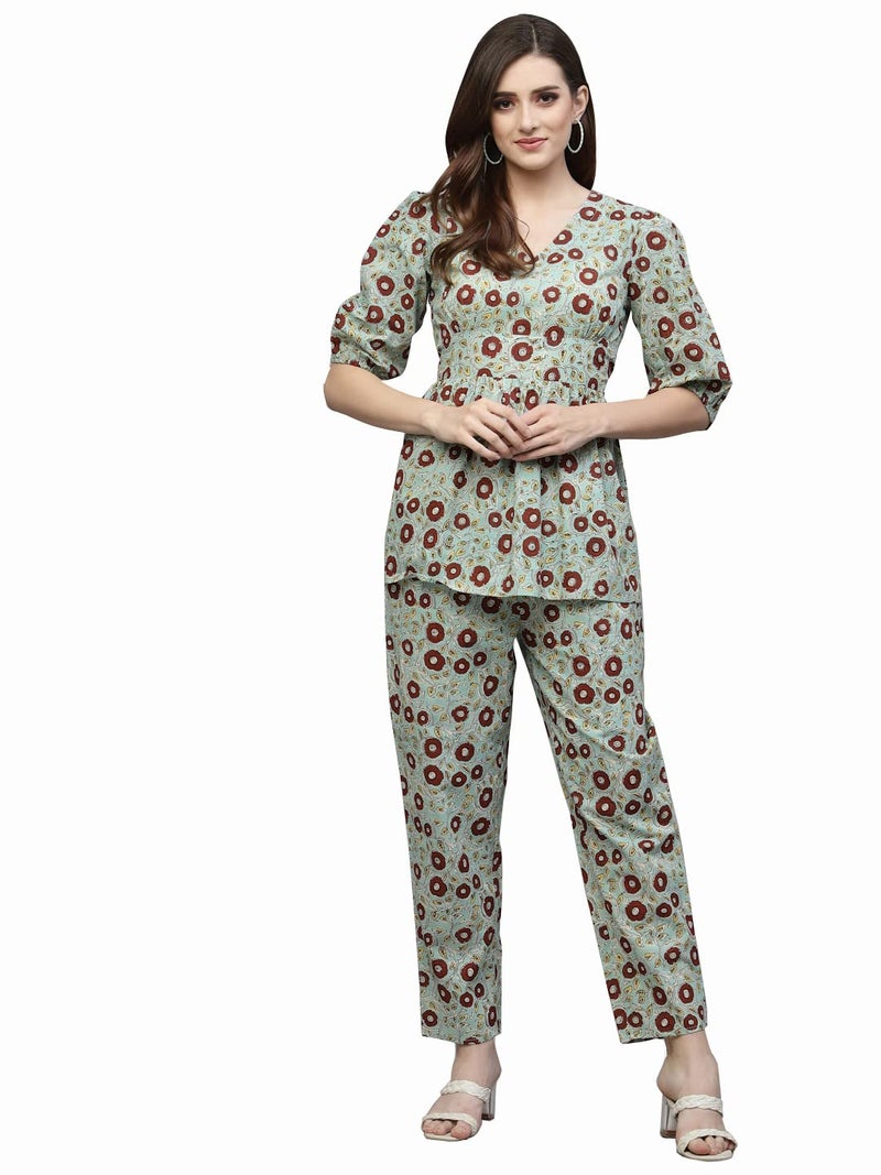 Stylum Women's Floral Printed Cotton Kurti Pant Set - Image 1