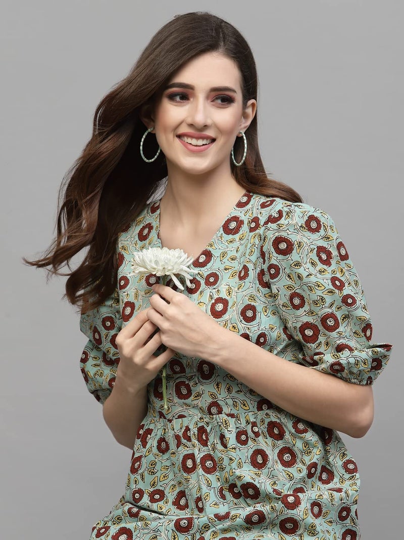 Stylum Women's Floral Printed Cotton Kurti Pant Set - Image 4