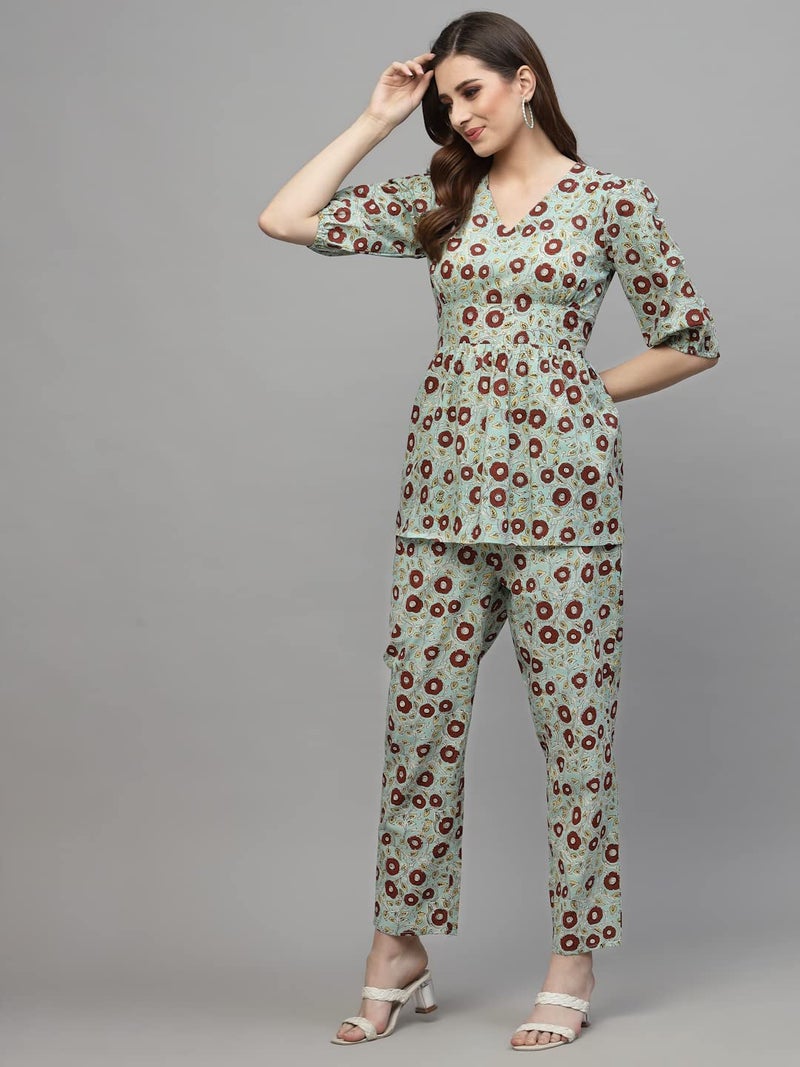Stylum Women's Floral Printed Cotton Kurti Pant Set - Image 3