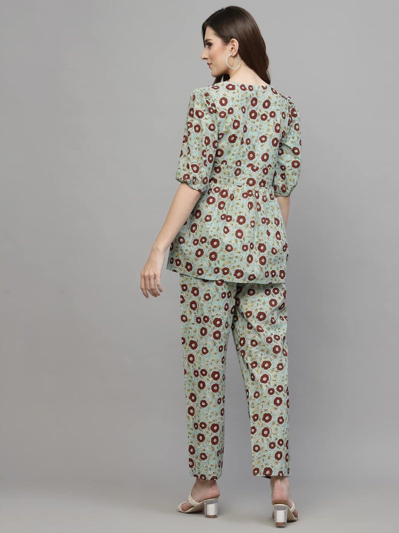Stylum Women's Floral Printed Cotton Kurti Pant Set - Image 2
