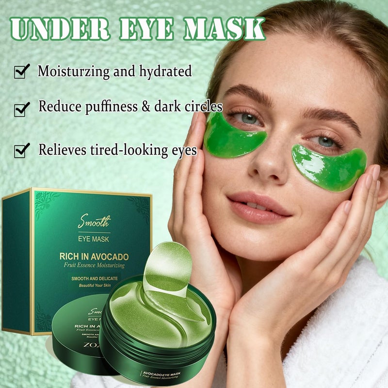 firstfly 60 Pcs Avocado Eye Mask, Under Eye Patches for Dark Circles and Puffiness, Moisturizing Nourishing Eye Treatment Mask, Improving Eye Skin Dryness, Fine Lines and Wrinkles - Image 2