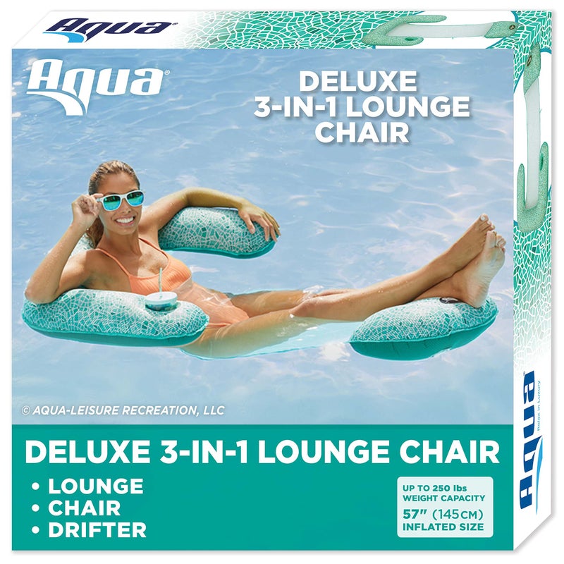 Aqua Leisure Aqua Mosaic 3-in-1 Pool Chair Float â€“ Inflatable Floating Pool Chair for Adults â€“ Use as a Lounge, Chair, or Drifter â€“ Green Mosaic - Image 1
