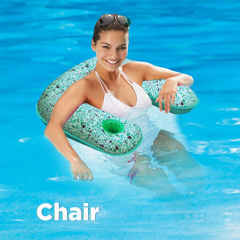 Aqua Leisure Aqua Mosaic 3-in-1 Pool Chair Float â€“ Inflatable Floating Pool Chair for Adults â€“ Use as a Lounge, Chair, or Drifter â€“ Green Mosaic - Image 4