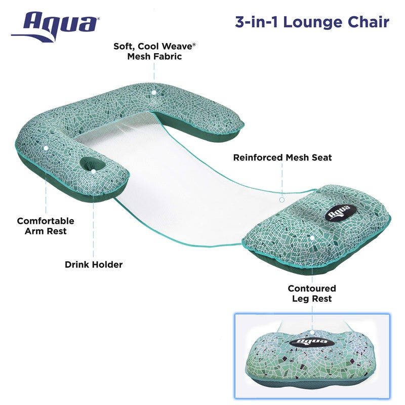 Aqua Leisure Aqua Mosaic 3-in-1 Pool Chair Float â€“ Inflatable Floating Pool Chair for Adults â€“ Use as a Lounge, Chair, or Drifter â€“ Green Mosaic - Image 5