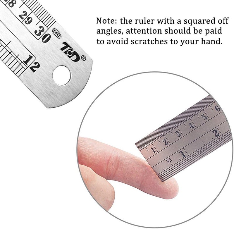 ZZTX Classic 12 Inch Stainless Steel Ruler Set of 6, Heavy Duty, Straight Edge, Non-Bendable, Rust & Corrosion Resistant - Image 4