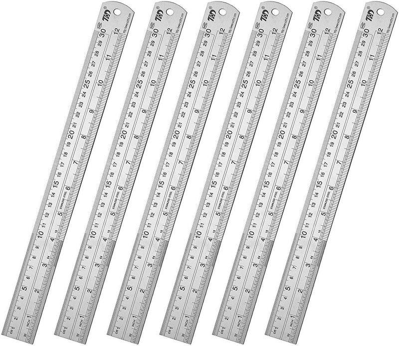 ZZTX Classic 12 Inch Stainless Steel Ruler Set of 6, Heavy Duty, Straight Edge, Non-Bendable, Rust & Corrosion Resistant - Image 1