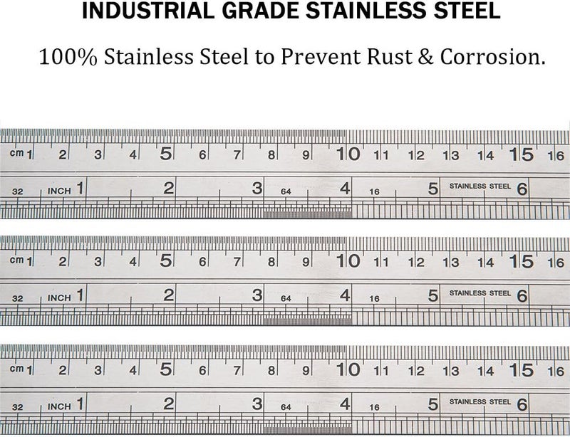ZZTX Classic 12 Inch Stainless Steel Ruler Set of 6, Heavy Duty, Straight Edge, Non-Bendable, Rust & Corrosion Resistant - Image 2