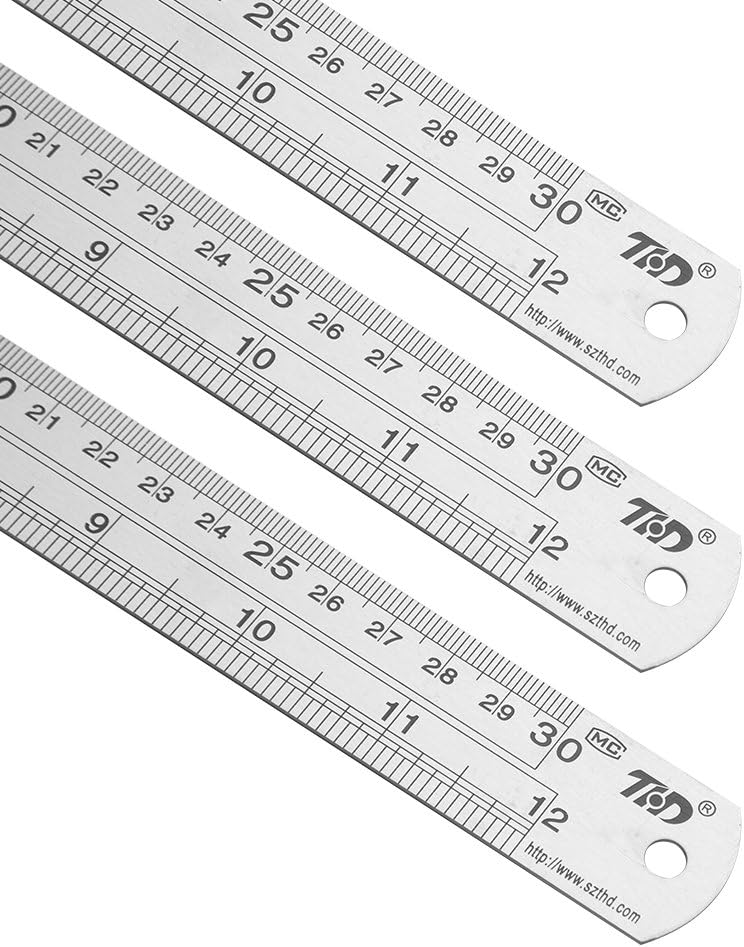 ZZTX Classic 12 Inch Stainless Steel Ruler Set of 6, Heavy Duty, Straight Edge, Non-Bendable, Rust & Corrosion Resistant - Image 3