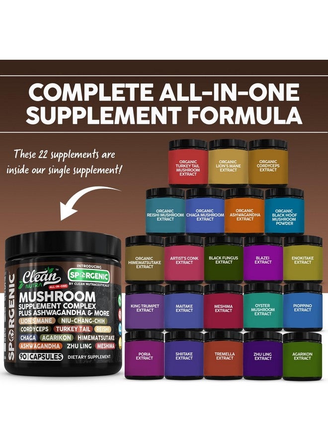 Clean Nutraceuticals Organic Mushroom Supplement | Ashwagandha Lions Mane Cordyceps Turkey Tail Reishi Mushrooms Maca Root Black Hoof Chaga Tremella Agarikon Shiitake Oyster Powder Capsules Sporgenic by Clean Nutra (1) - Image 2