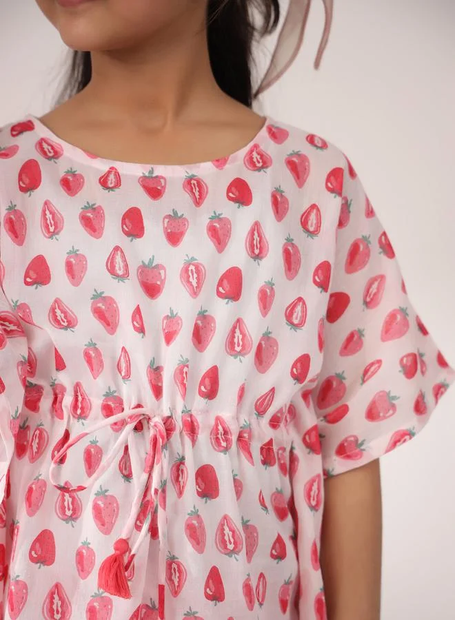 sanskrutihomes Strawberry Print Drawstring Top & Pyjama Set by Styli