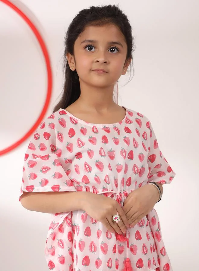 sanskrutihomes Strawberry Print Drawstring Top & Pyjama Set by Styli