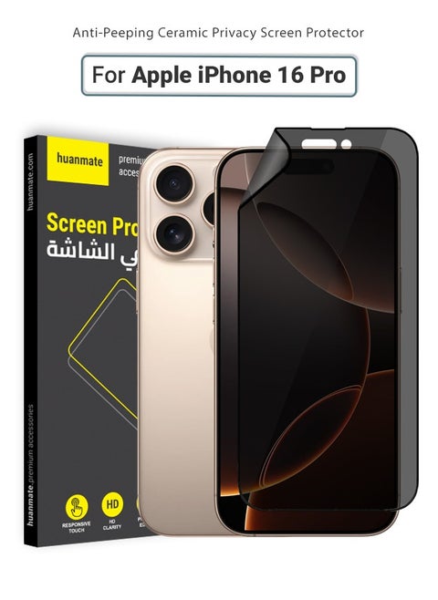 Apple iPhone 16 Pro Privacy Screen Protector – Flexible Privacy Nano Ceramic, Anti-Peeping, Edge-to-Edge Coverage, High Transparency, Delicate Touch, Easy Installation