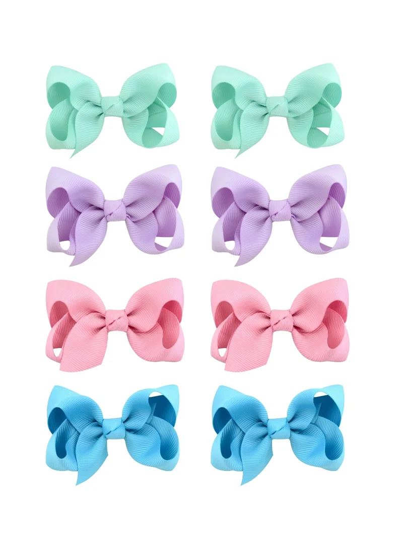 Lion Llama 3 Inch Hair Bow Clips for Girls, Handmade Ribbon Bows with Alligator metal Clips for Baby Girls, Toddlers, Kids & Teens, Colorful Hair Accessories -Pastel colors (4 pairs)