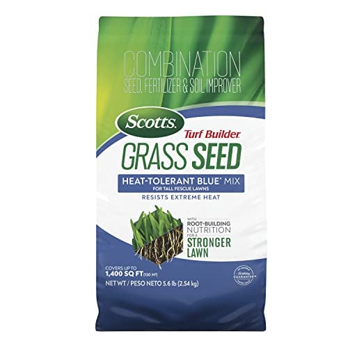 Scotts Turf Builder Grass Seed Heat-Tolerant Blue Mix for Tall Fescue Lawns with Fertilizer and Soil Improver, 5.6 lbs. - Image 1