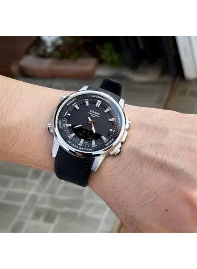 CASIO ساعة كاسيو للرجال بسوار سيليكون أسود تناظري-رقمي | AMW-880-1AVDF - Image 4