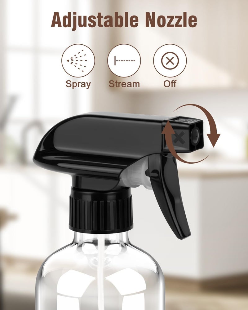 Bontip Glass Spray Bottle, Amber Glass Spray Bottle Set & Accessories for Non-toxic Window Cleaners Aromatherapy Facial hydration Watering Flowers Hair Care (2 Pack/16oz) (Amber), Clear, 8 oz - Image 2