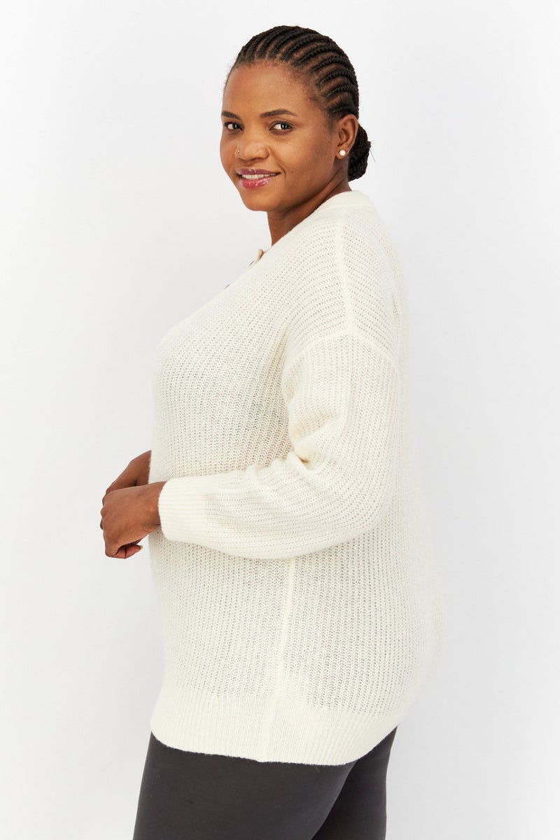ESPRIT Women Round Neck Textured Sweater, Off White - Image 2