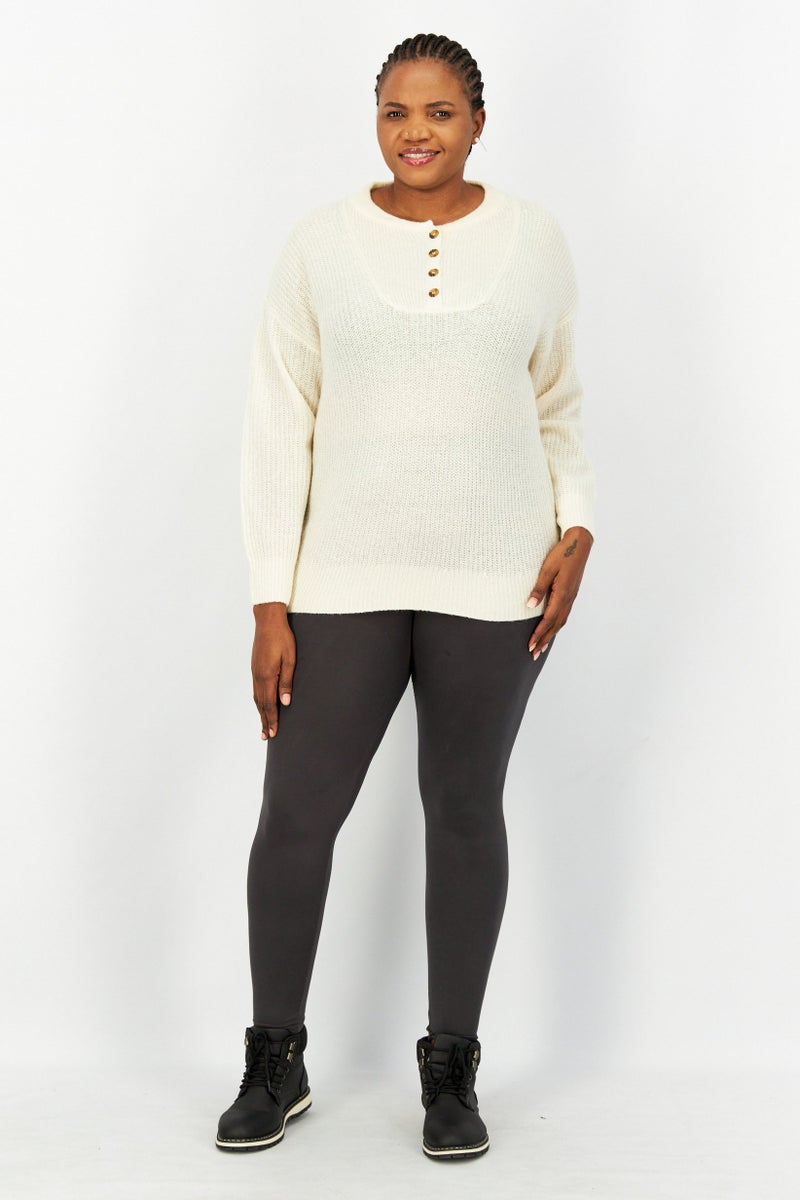 ESPRIT Women Round Neck Textured Sweater, Off White - Image 4