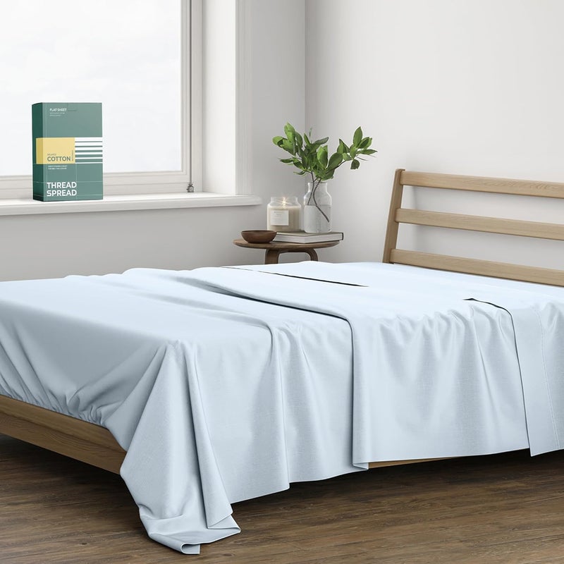 THREAD SPREAD 100% Organic Cotton Percale Flat Sheet California King Size - 1 PC Flat Sheet, Light Blue - Crisp, Cool & Strong Bed Linen, Top Sheets for Hot Sleepers, Luxury Breathable GOTS Certified - Image 1