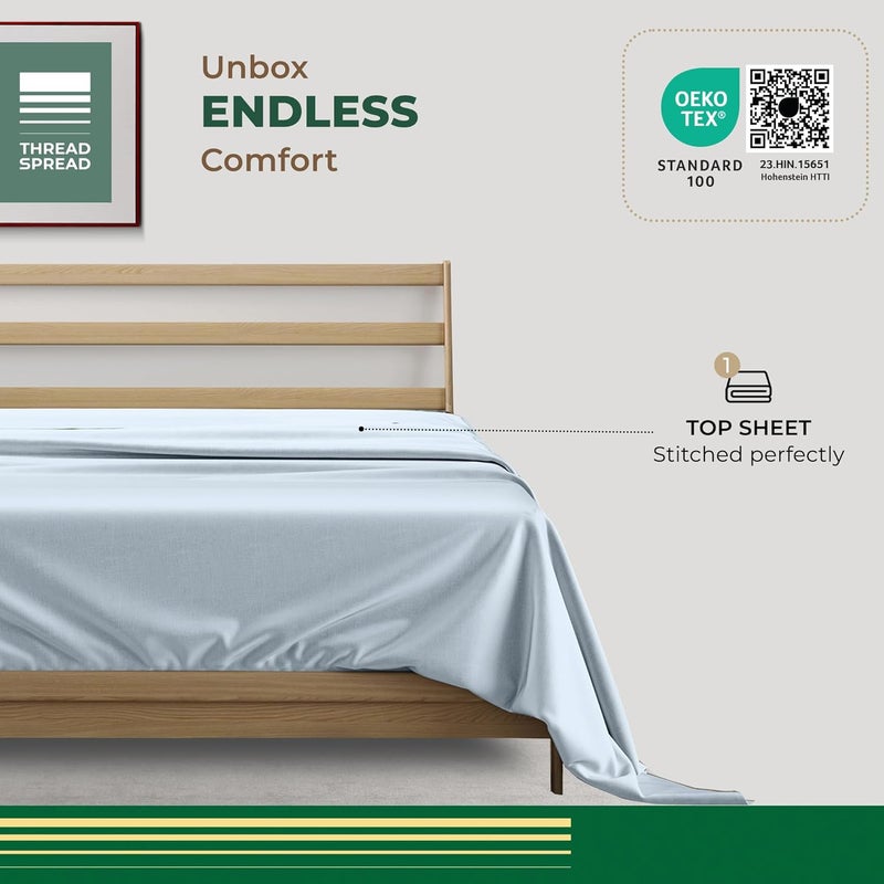 THREAD SPREAD 100% Organic Cotton Percale Flat Sheet California King Size - 1 PC Flat Sheet, Light Blue - Crisp, Cool & Strong Bed Linen, Top Sheets for Hot Sleepers, Luxury Breathable GOTS Certified - Image 3