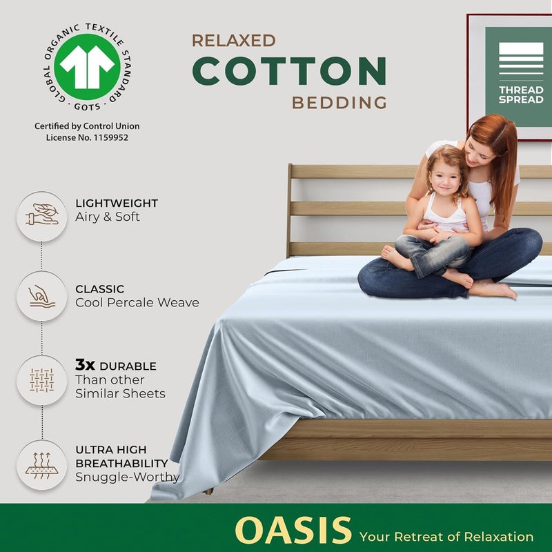 THREAD SPREAD 100% Organic Cotton Percale Flat Sheet California King Size - 1 PC Flat Sheet, Light Blue - Crisp, Cool & Strong Bed Linen, Top Sheets for Hot Sleepers, Luxury Breathable GOTS Certified - Image 2