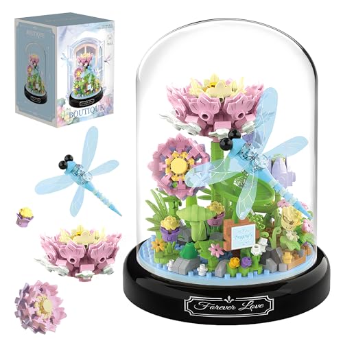 HI-REEKE HIREEKE Flower Dragonfly Bouquet Building Block Set Micro Mini Botanical Building Toy for Women568 PCS - Image 1