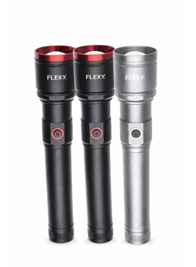 Flexy F333 3-in-1 Rechargeable Laser LED Zoomable Flashlight – Ranger R.3 Series, 20W LED, 800-1000 Lumens, 8000mAh Battery, Type-C Charging, Aircraft Aluminium Body, Grey & Black, 4-Year Warranty - Image 1