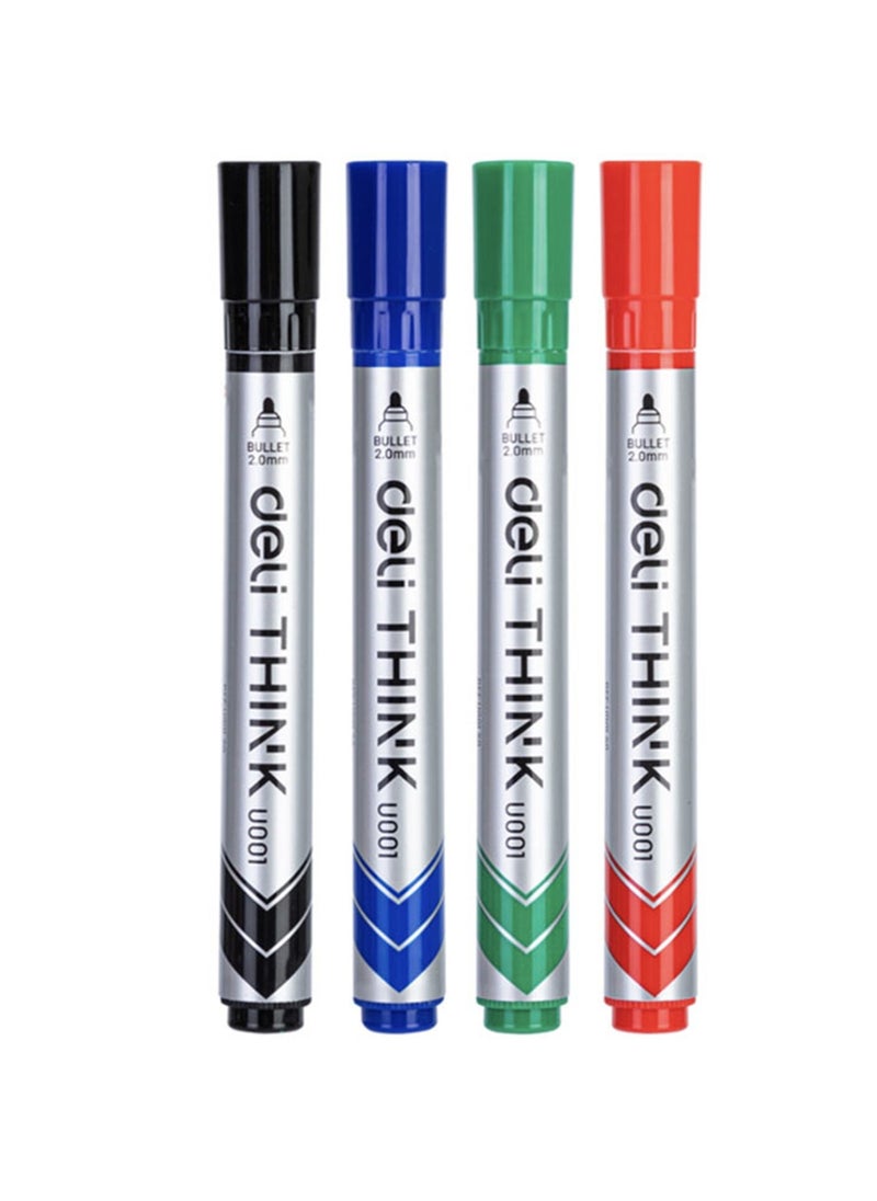 Deli 4-Piece Dry Erase Whiteboard Marker With Eraser Multicolour  - Image 2