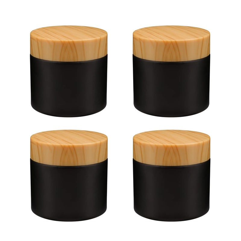 USRommaner 4 Pack 2 oz Black Glass Cream Jar,Empty Frosted Sample Jar Pot with Plastic Lids,Inner Liner Travel Storage Jar Container for Lotion, Eyeshadow,Moisturiser,gel - Image 1