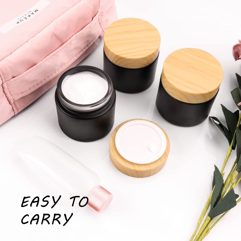 USRommaner 4 Pack 2 oz Black Glass Cream Jar,Empty Frosted Sample Jar Pot with Plastic Lids,Inner Liner Travel Storage Jar Container for Lotion, Eyeshadow,Moisturiser,gel - Image 3