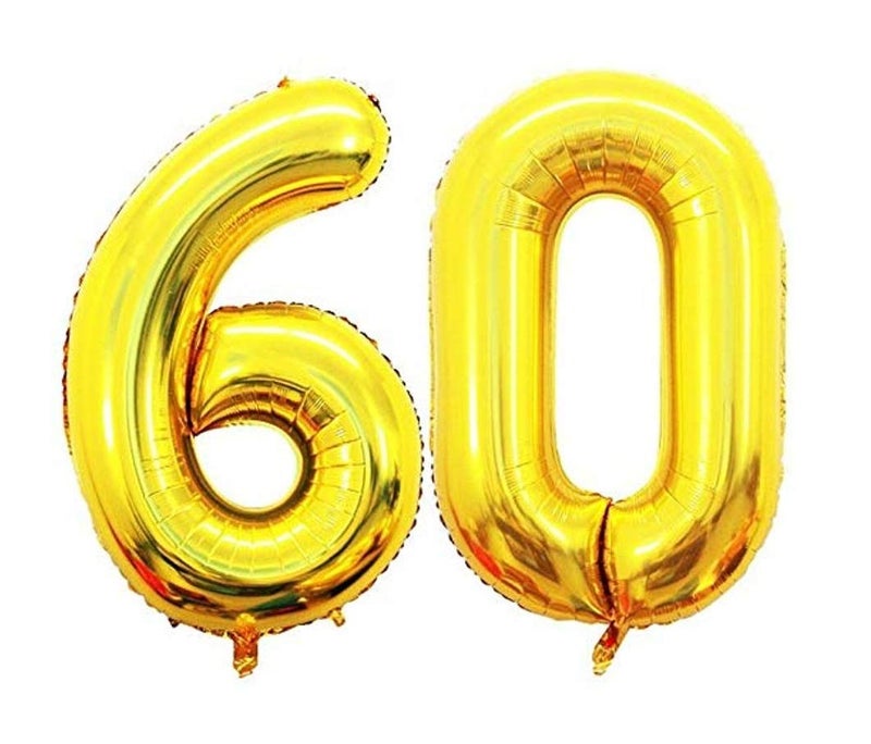 Balloonistics Number Sixty 60 Gold Number Foil Balloon for Birthday Anniversary Celebration - Image 1