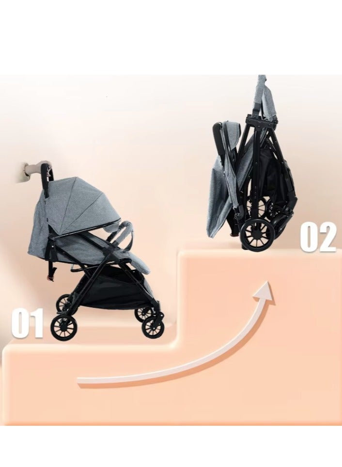 Baby Stroller Pram Easy Folding Portable -Grey - Image 2