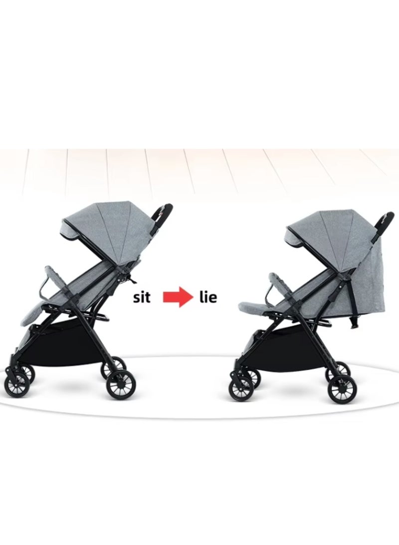 Baby Stroller Pram Easy Folding Portable -Grey - Image 4